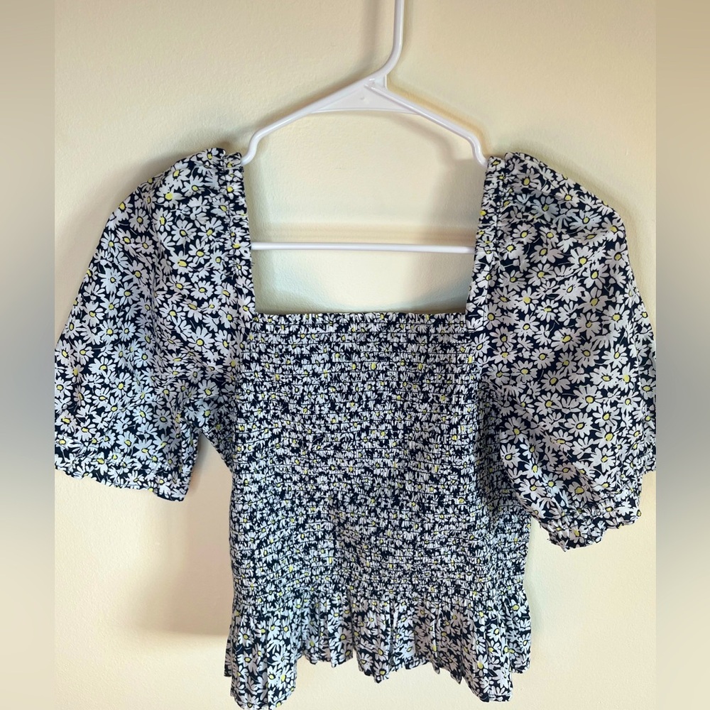 J. Crew PUFF-SLEEVE SMOCKED PEPLUM TOP